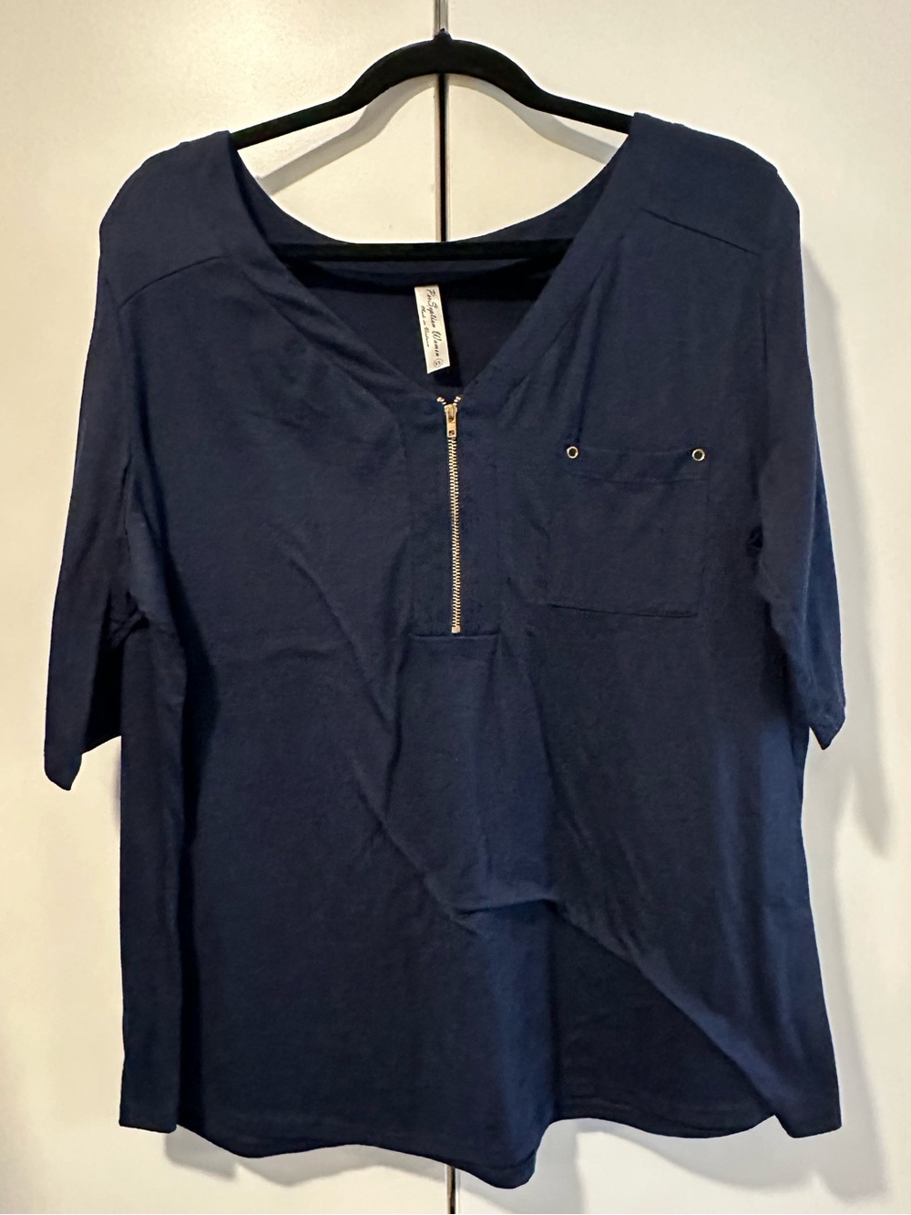 Navy Half-Zip Pocket Women's Top 3x